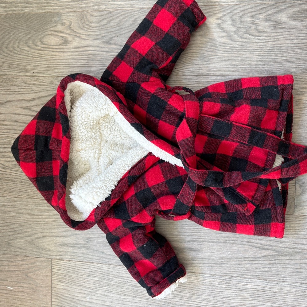 Plaid Hooded bathrobe with Tie Belt